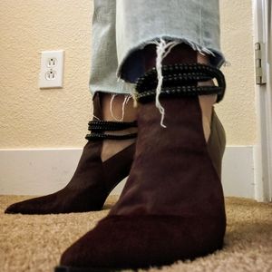 Burgandy bootie, calf hair and leather